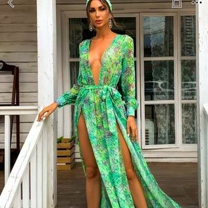 Plunge neck wrap dress with slits NEW with tag XS